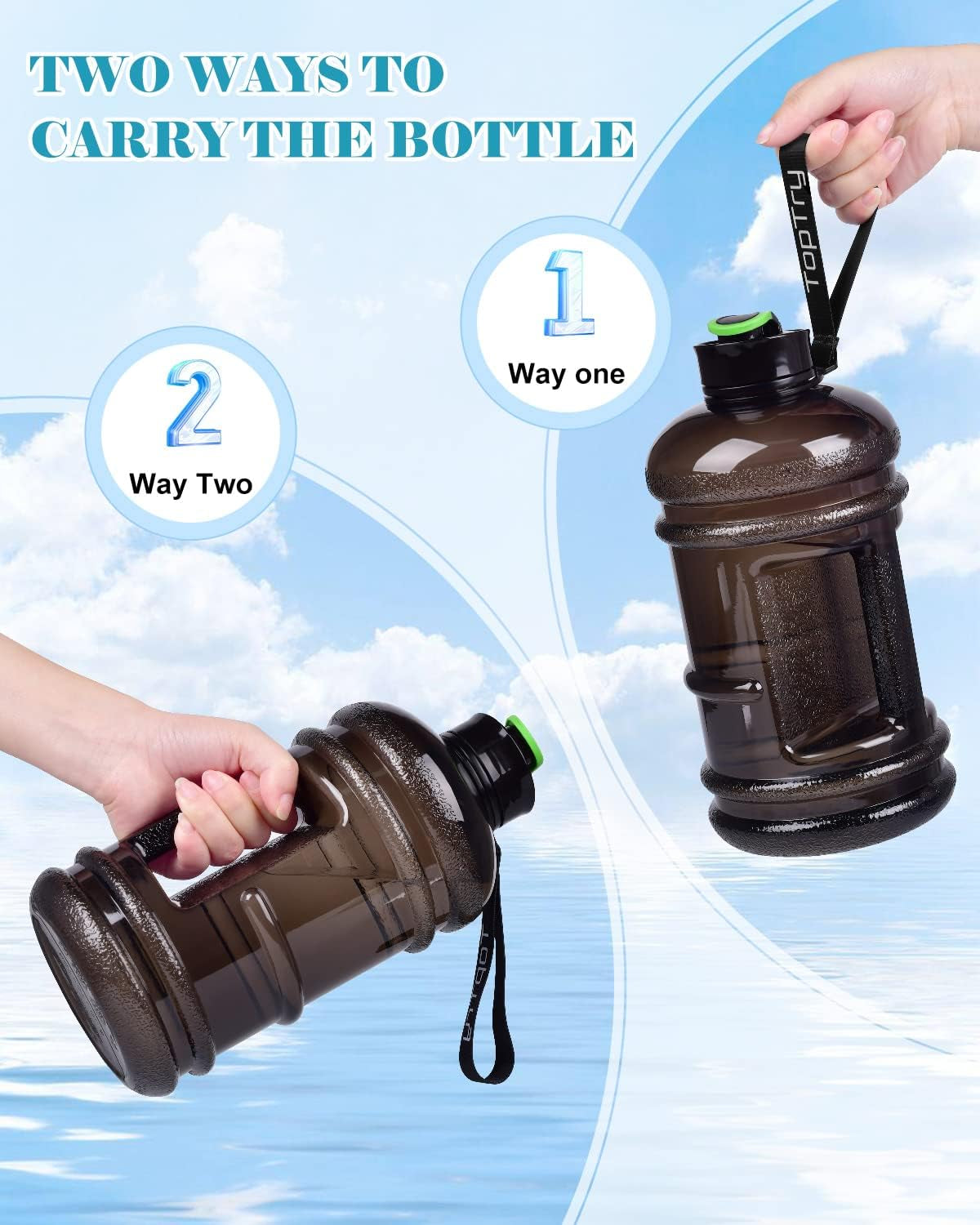 Large Capacity Sports Water Jug with Handle and Strap: 2.2L Half Gallon Water Bottle, Leak-Proof, Perfect for Workout, Camping, and Cycling