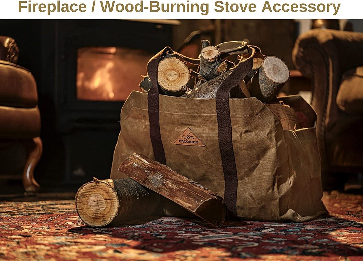 Heavy Duty 22oz Waxed Canvas Bag - Self-Standing Firewood Carrier, Extra Large Water Resistant Log Carrier. Ideal for Fireplace, Wood Stove, Camping, Gardening, Fire Pit, Storage, and More.