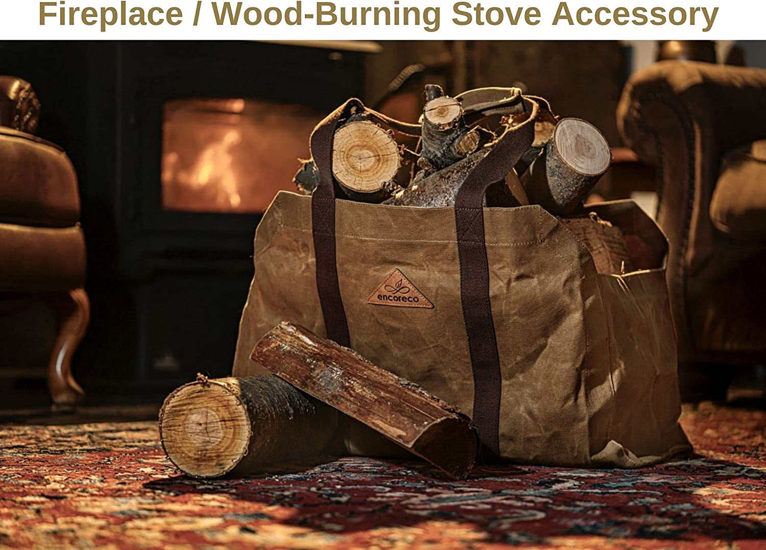Heavy Duty 22oz Waxed Canvas Bag - Self-Standing Firewood Carrier, Extra Large Water Resistant Log Carrier. Ideal for Fireplace, Wood Stove, Camping, Gardening, Fire Pit, Storage, and More.