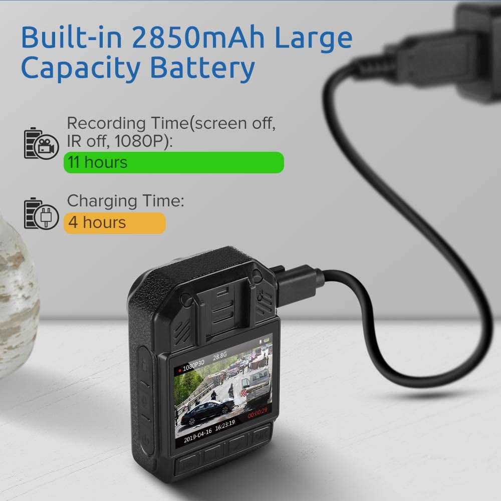 1296P Body  Camera Support 8-10 Hours Recording - Auto Night Vision - Memory Expand Max 128G Lightweight and Portable Easy to Operate 