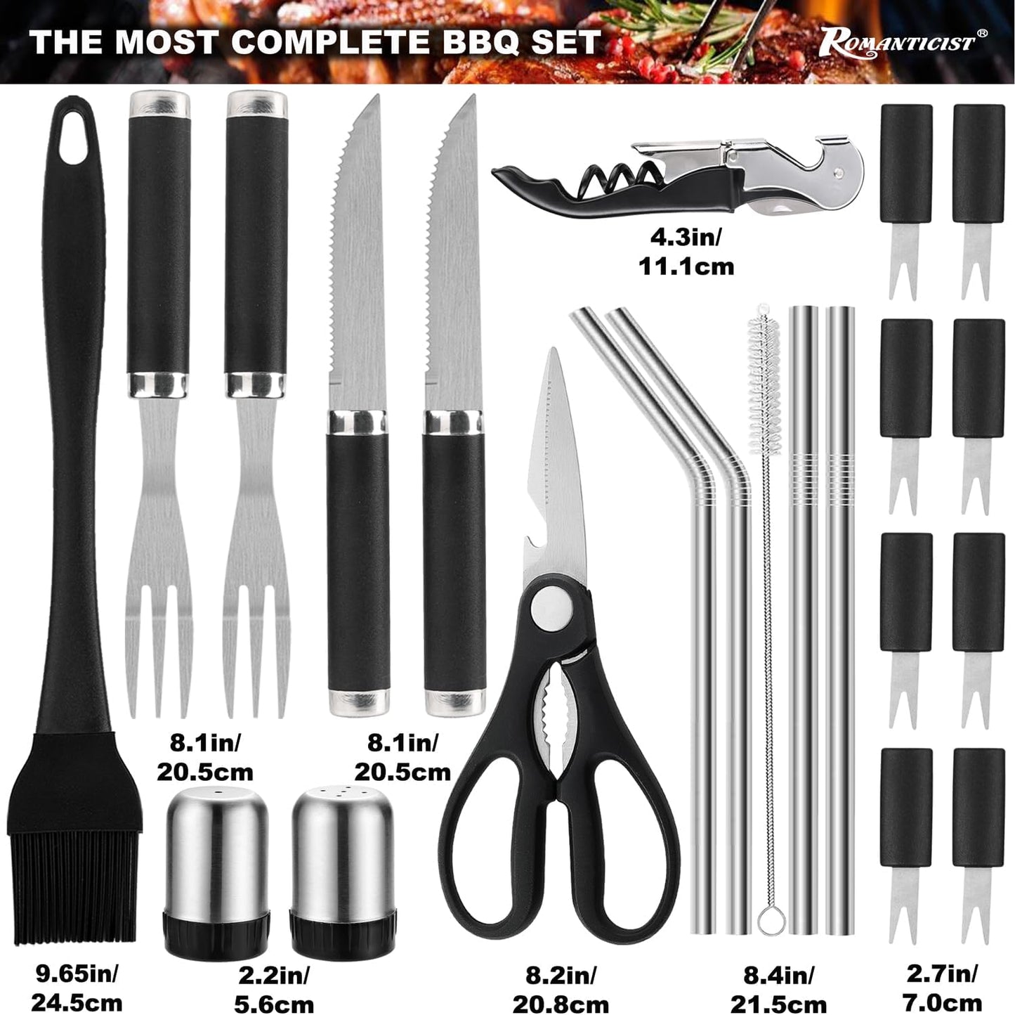 26 PCS Complete Barbecue Tool Set: Includes Portable Grilling Utensils with an Oxford Storage Bag. Food Grade Professional BBQ Tool Set suitable for Cooking and Camping Grilling. Perfect Grilling Accessories.