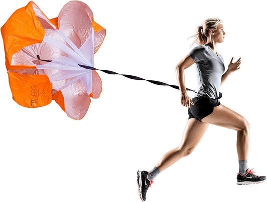 Running Resistance Parachute - 56" Durable Orange Speed Sprint Training Chute with Free Carrying Bag - Enhance Acceleration and Agility for Soccer, Football, and Speed Training - Includes Agility Ladder and Speed Rope