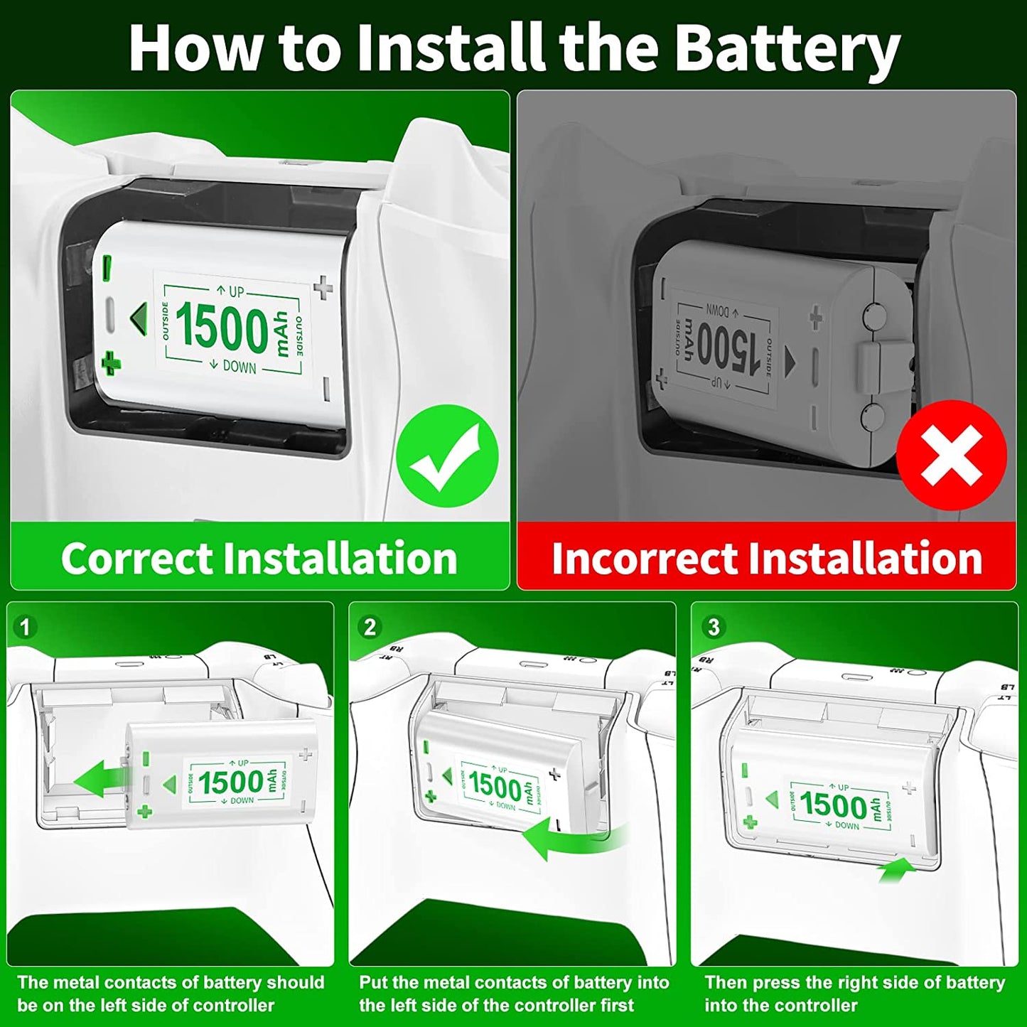 Rechargeable Battery Packs and Charger for Xbox Series X/S & Xbox One 1 X/S/Elite Controllers - High-Capacity Battery Packs Designed for Xbox 1, One S, and Series X/S Controllers.