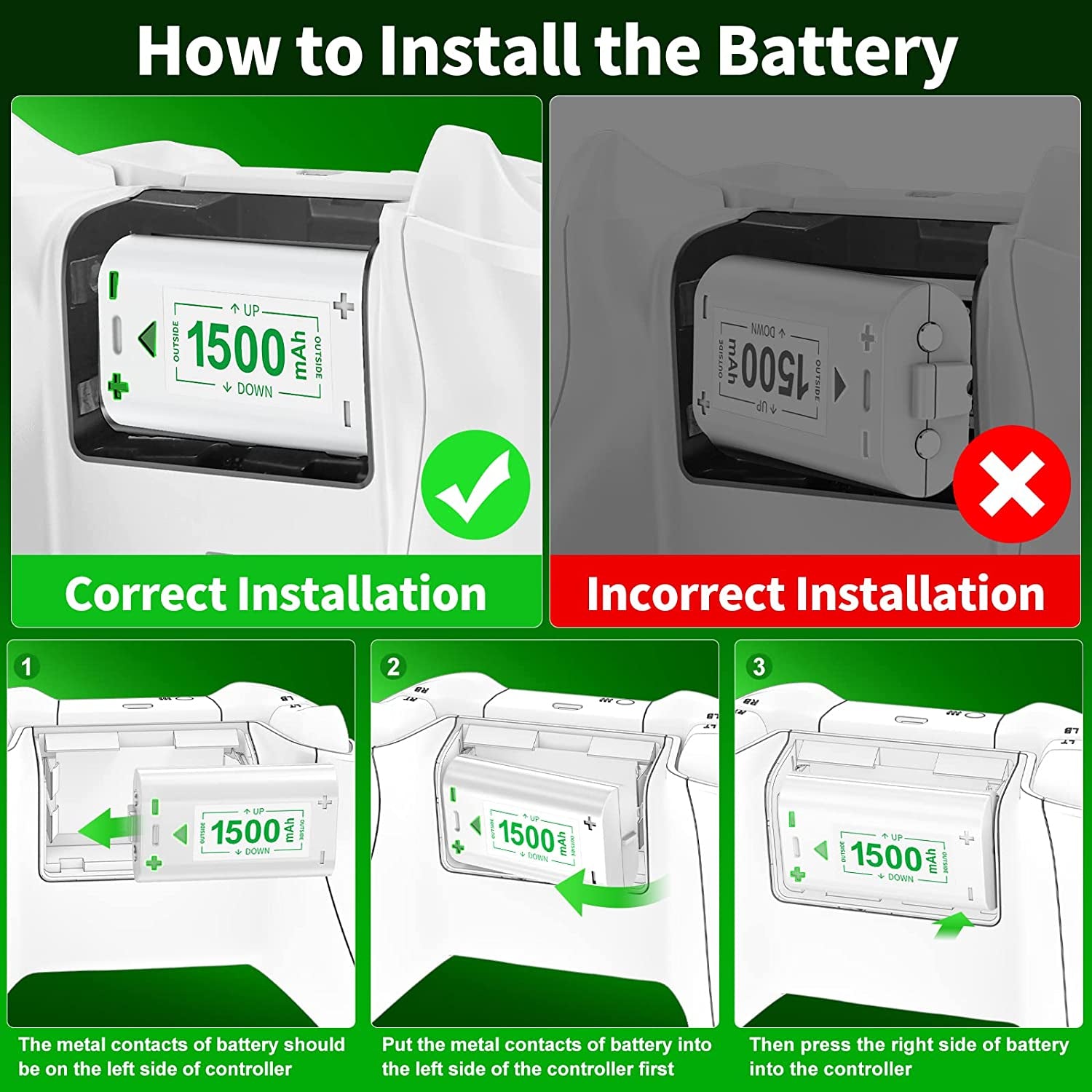 Rechargeable Battery Packs and Charger for Xbox Series X/S & Xbox One 1 X/S/Elite Controllers - High-Capacity Battery Packs Designed for Xbox 1, One S, and Series X/S Controllers.