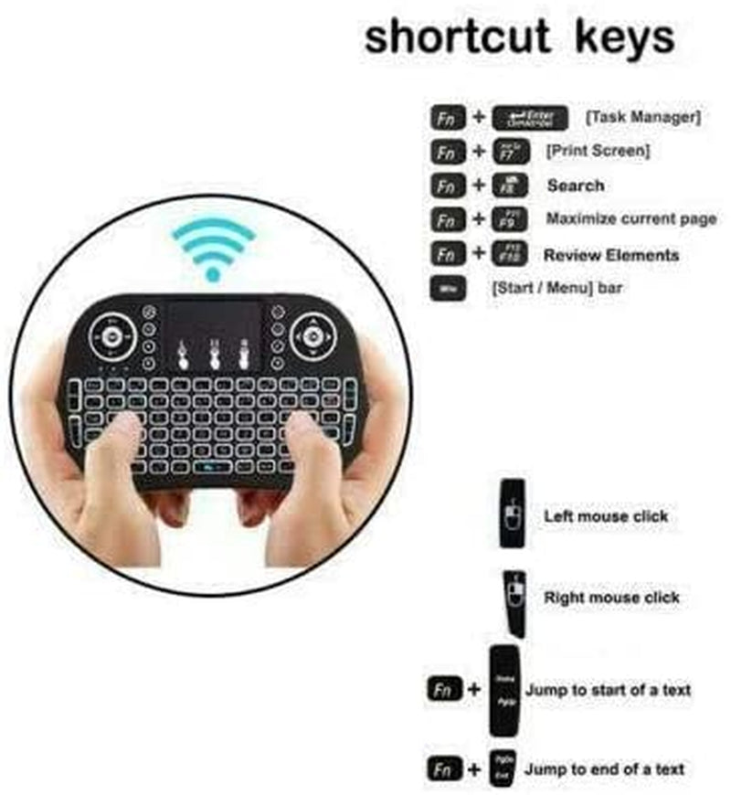 Wireless Mini Keyboard Remote Control - Includes Touchpad Mouse Combo and RGB Backlit - Designed for Smart TVs, Android TV Boxes, PCs, and IPTV - Operates on 2.4GHz Frequency.