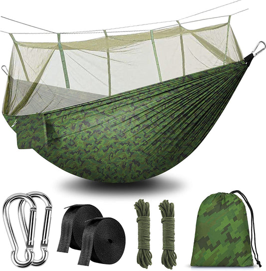Lightweight Camping Hammock with Mosquito Net - Made from Parachute Fabric, Suitable for Indoor and Outdoor Use, including Camping, Hiking, Backpacking, and Backyard Relaxation.