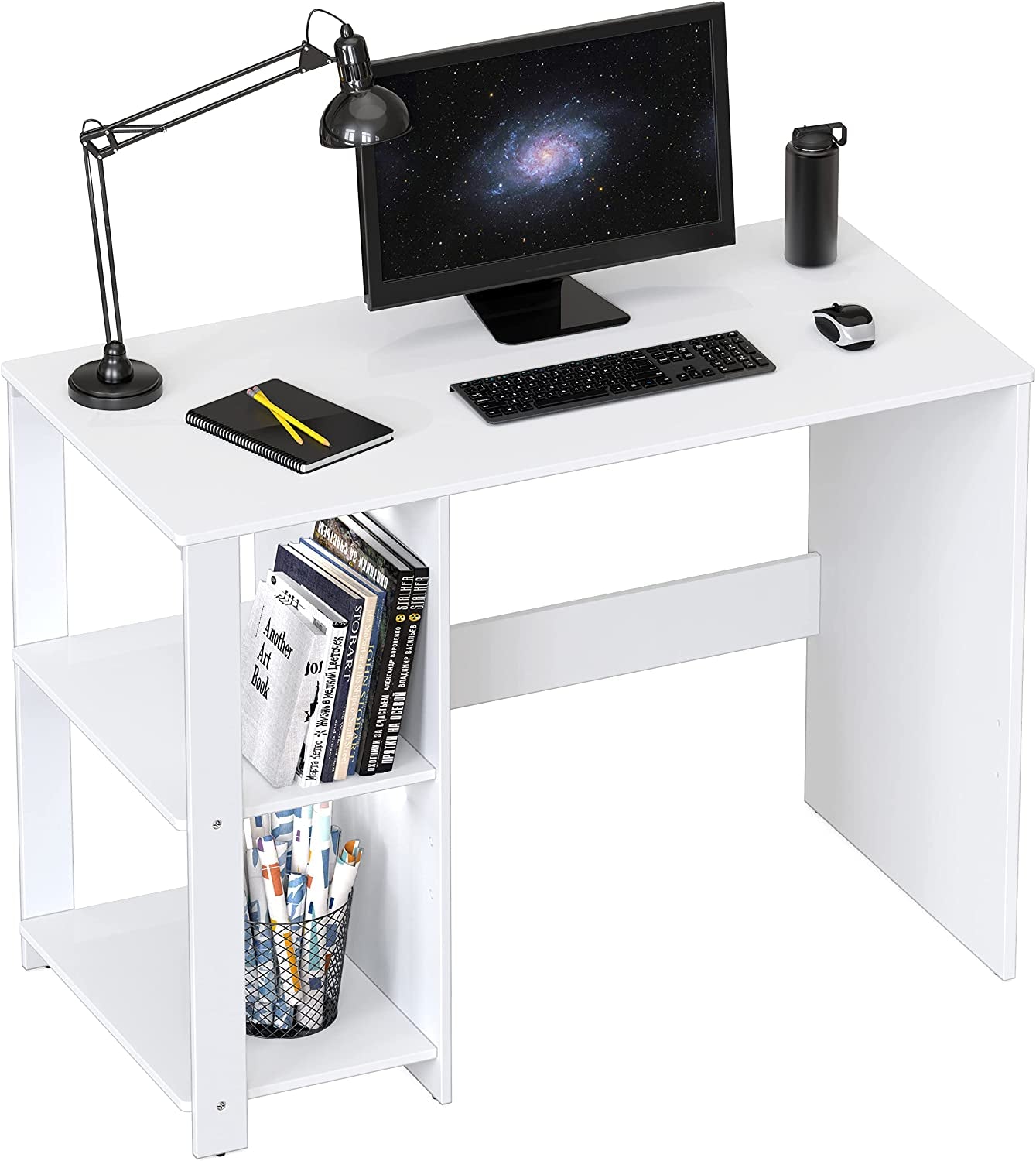 Home Office Computer Desk with Storage Shelves in White