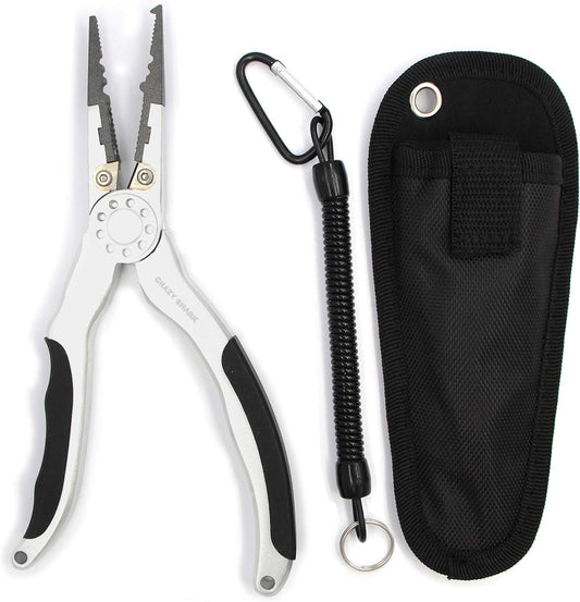 Premium Aluminium Fishing Pliers with Stainless Steel Hook Remover, Saltwater Resistant Gear, Spilt Ring Pliers, Tungsten Carbide Cutters, and Braid Line Cutters