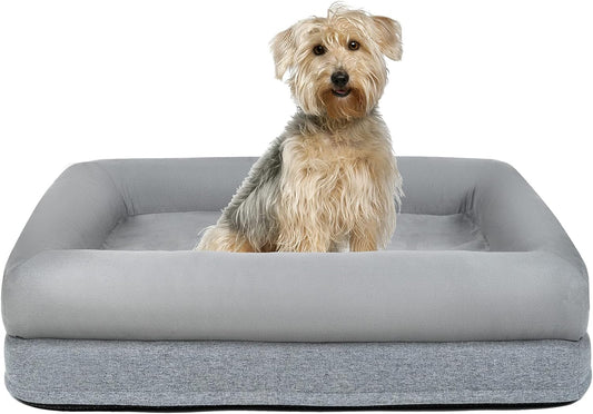 Orthopedic Dog Bed - Size: 75×58×18CM - Designed for Medium and Small Dogs - Features Memory Foam for Comfort - Washable with Anti-Slip Bottom - Suitable for Dog Crates or Kennels - Bolster is Removable with a Waterproof Cover.