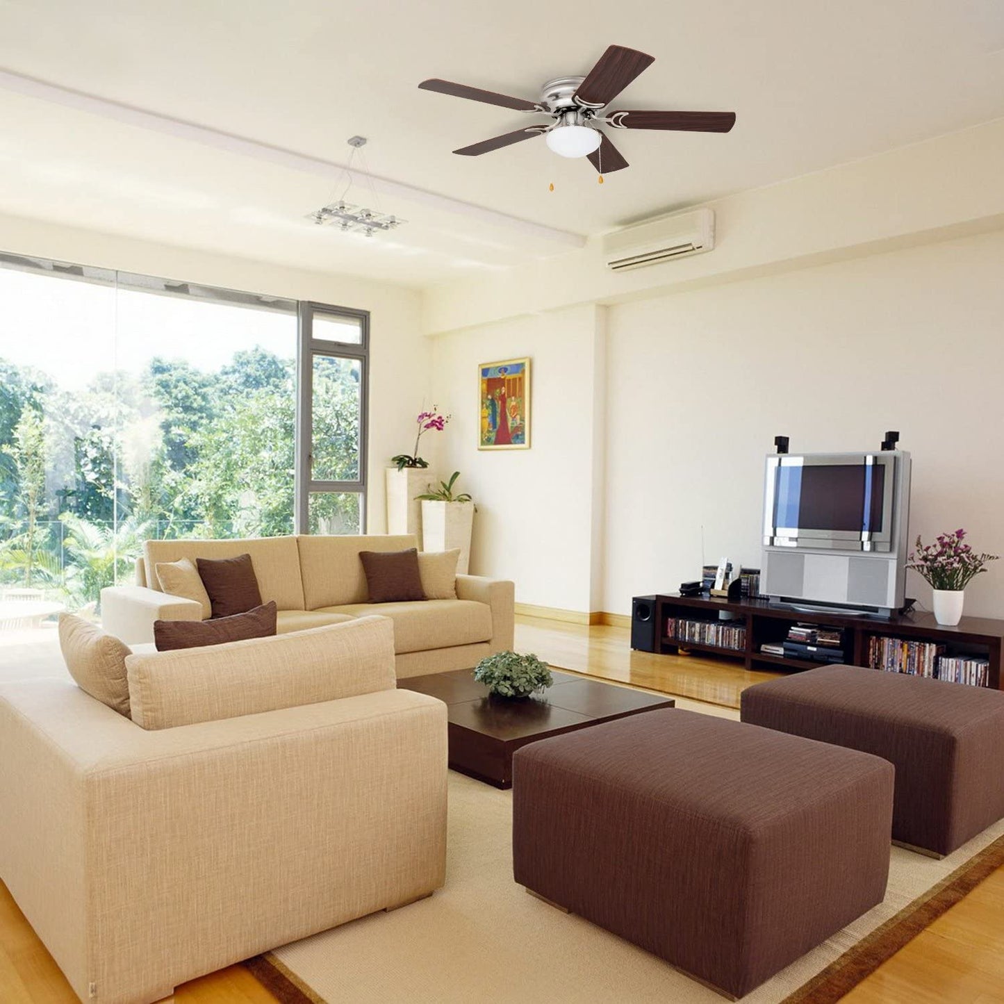  LED Globe Light Hugger/Low Profile Ceiling Fan, 42 inches - Brushed Nickel