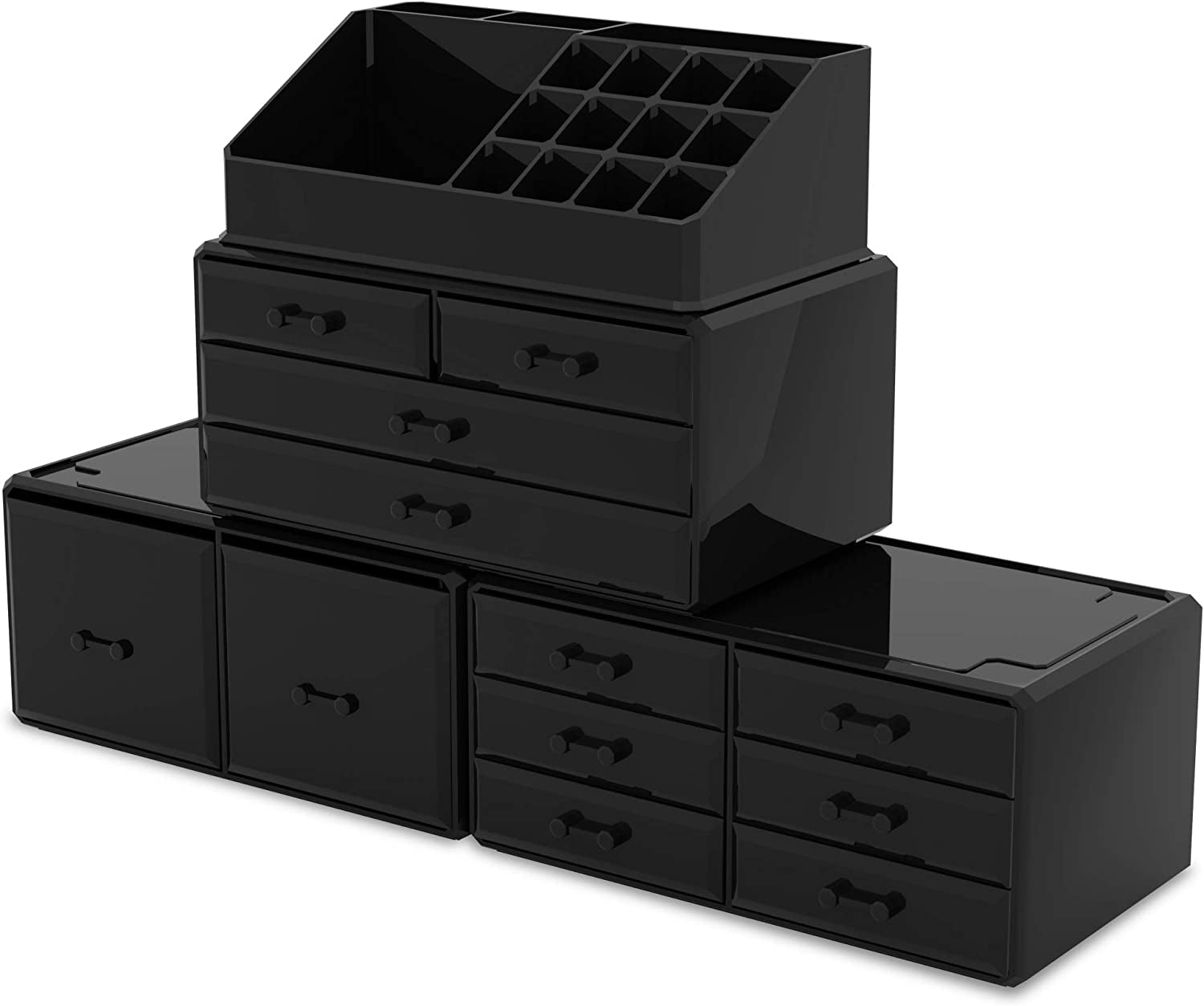 12 Drawers Makeup Cosmetic Organizer Storage Drawers Display Boxes Case - Black