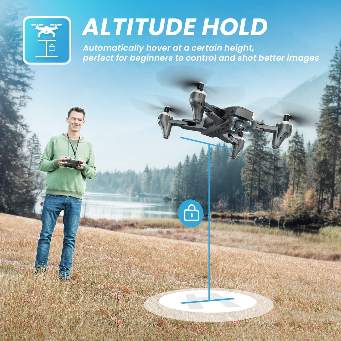 Drone with 2K HD Camera - Designed for Adults and Kids, Equipped with FPV Live Video, Gravity Control, Altitude Hold, One Key Start, Headless Mode, 3 Speeds, and Waypoints Functions; Comes with Carrying Case