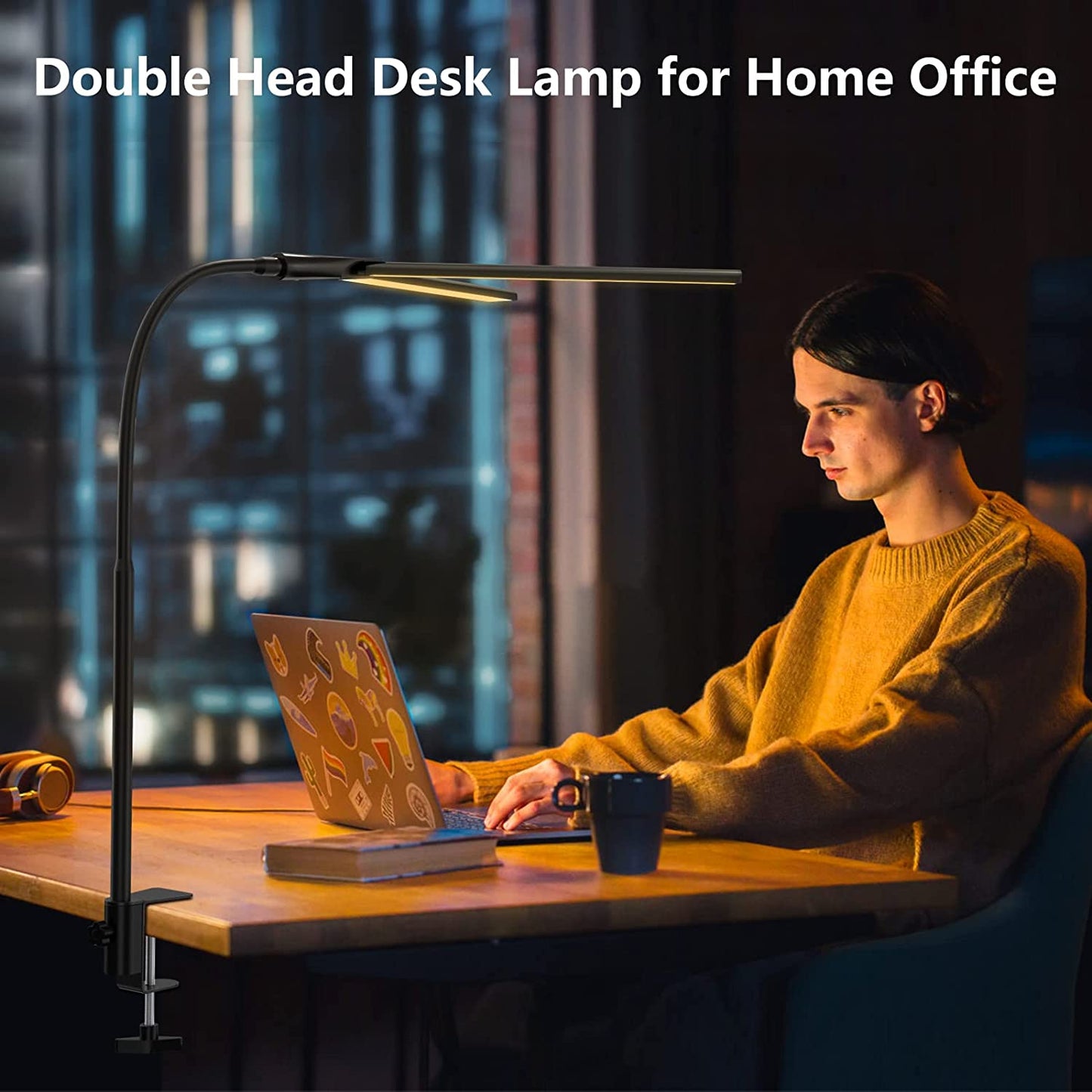 Double-Head LED Desk Lamp for Home Office, Extra Bright Workbench and Office Lighting, Eye Protection Modern Desk Light for Monitor, Studio Work, Reading, 1200 Lumens