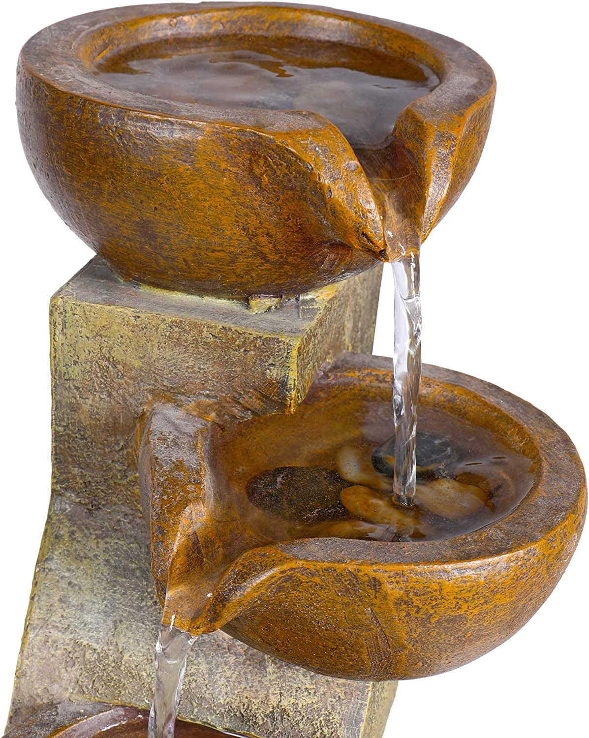  Tiering Pots Fountain, 9" Length x 7" Width x 16" Height, Brown