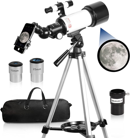 Portable Telescope for Beginners and Adults, 70mm Aperture 400mm AZ Mount, Fully Multi-Coated Optics, Astronomy Refractor Telescope with Tripod, Phone Adapter, and Backpack