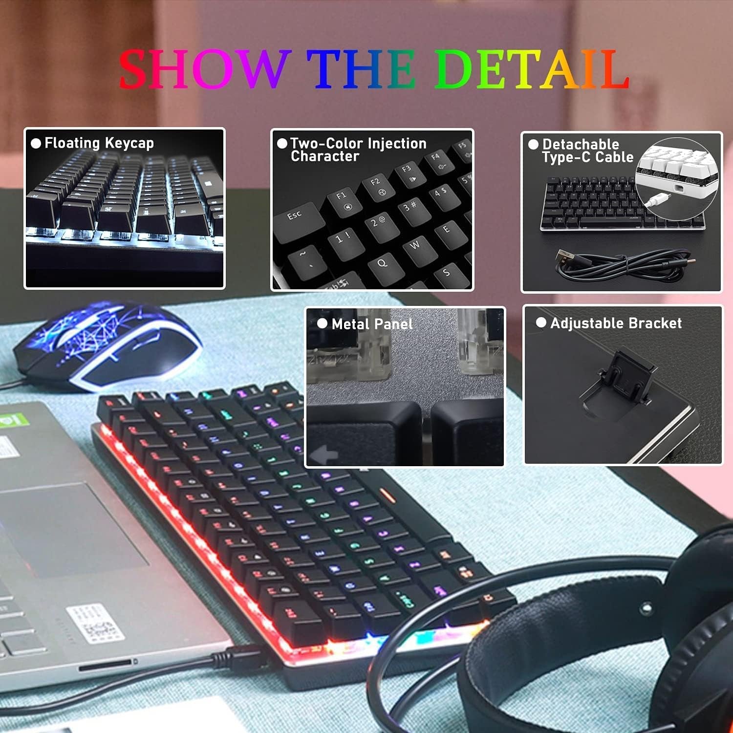 Compact Metal Panel Gaming Keyboard with RGB LED Backlighting - AK33, Wired Mechanical Keyboard with 82 Keys. Offers 20 Lighting Effect Modes for Windows PC Gamers (RGB Black Switch)