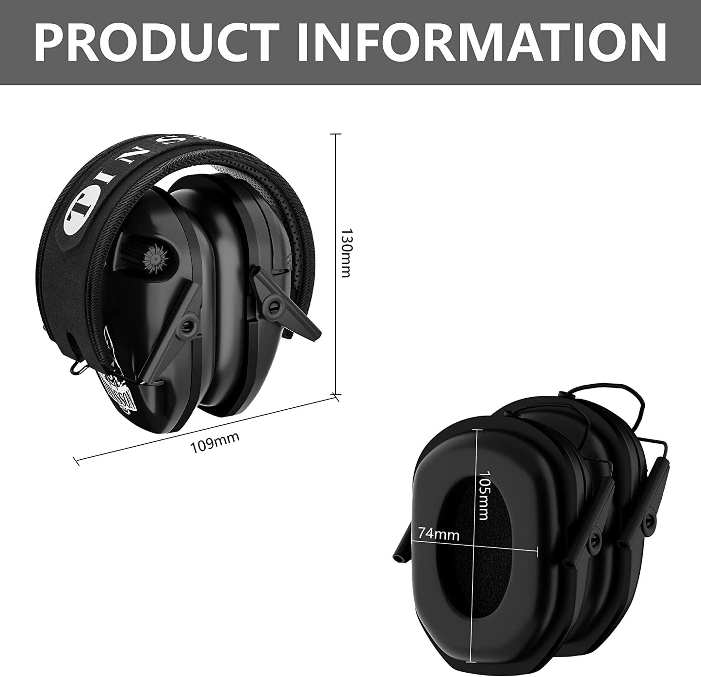 Noise Cancelling Headphones 23dB Shooting Ear Protection Electronic Ear Protection for Shooting/Hunting Noise Reduction Earmuffs with 3.5mm Audio Jack for BLACK