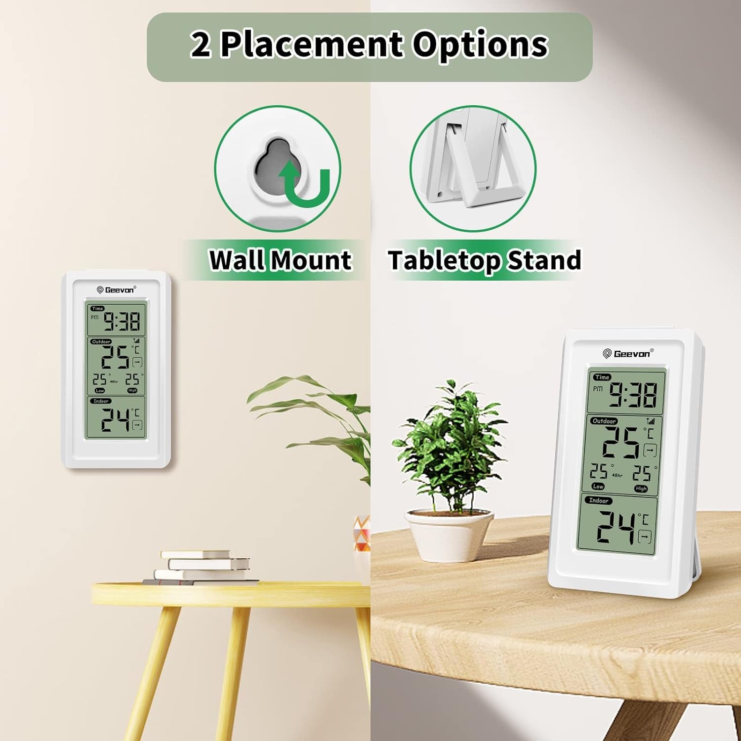  Wireless Digital Indoor Outdoor Thermometer with Time, Temperature Gauge, High/Low Readings, and 200ft/60m Range Temperature Monitoring