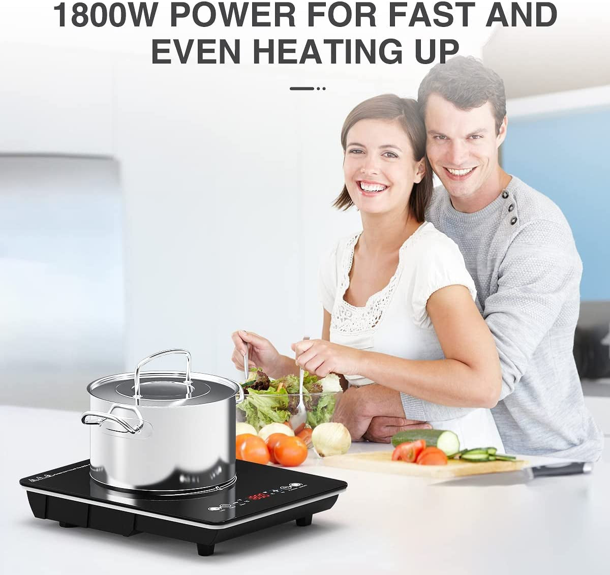 1800W Portable Induction Cooktop - Single Countertop Electric Cooktop with 9 Temperature & Power Levels, 3-Hour Timer, Safety Lock, Ultra-Thin Design, and Low Noise Operation.