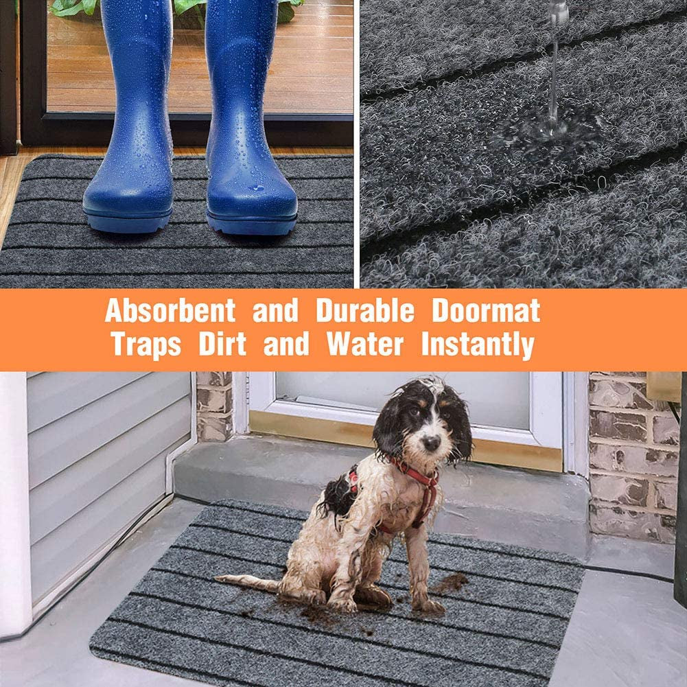 Premium 2-Pack 17" X 30" Indoor/Outdoor Door Mat with Non-Slip Rubber Backing - Ideal for Entrance Way, Entryway, and Home Floor - Easy to Clean, Machine Washable, Low Profile, and Highly Absorbent