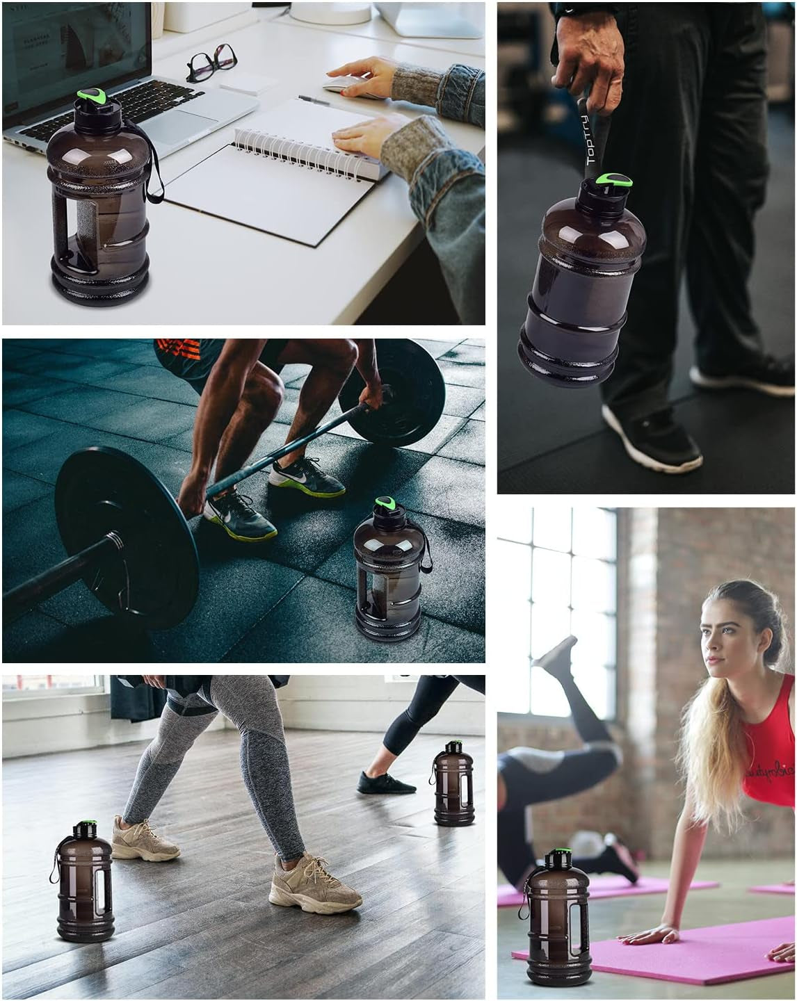 Large Capacity Sports Water Jug with Handle and Strap: 2.2L Half Gallon Water Bottle, Leak-Proof, Perfect for Workout, Camping, and Cycling