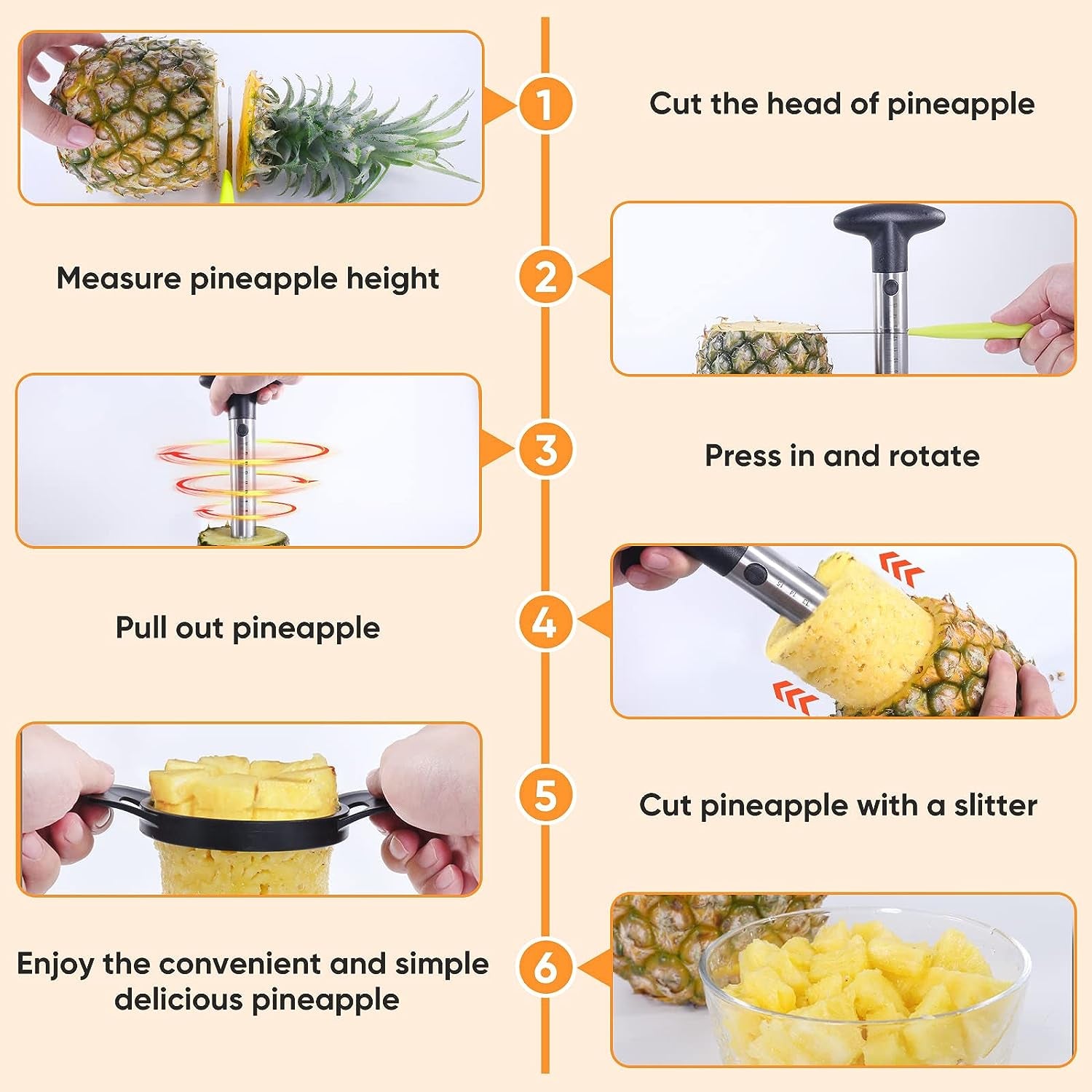 Pineapple Corer Cutter, Stainless Steel Fruit Pineapple Peeler Slicer [Upgraded, Reinforced, Thicker Blade], Pineapple Core Remover with Measure Mark, Kitchen Tool for Diced Pineapple Rings