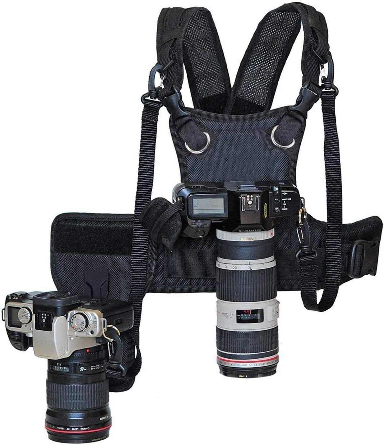 Multi-Camera Carrying Chest Harness Vest Strap System with Side Holster for DSLR Cameras (Canon, Nikon, Sony, Panasonic, Olympus)