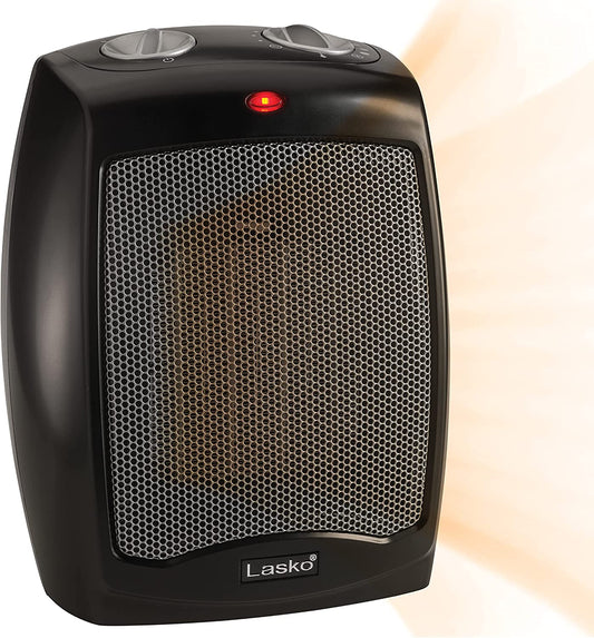 Portable Ceramic Space Heater with Adjustable Thermostat - Ideal for Home or Home Office Use in Black