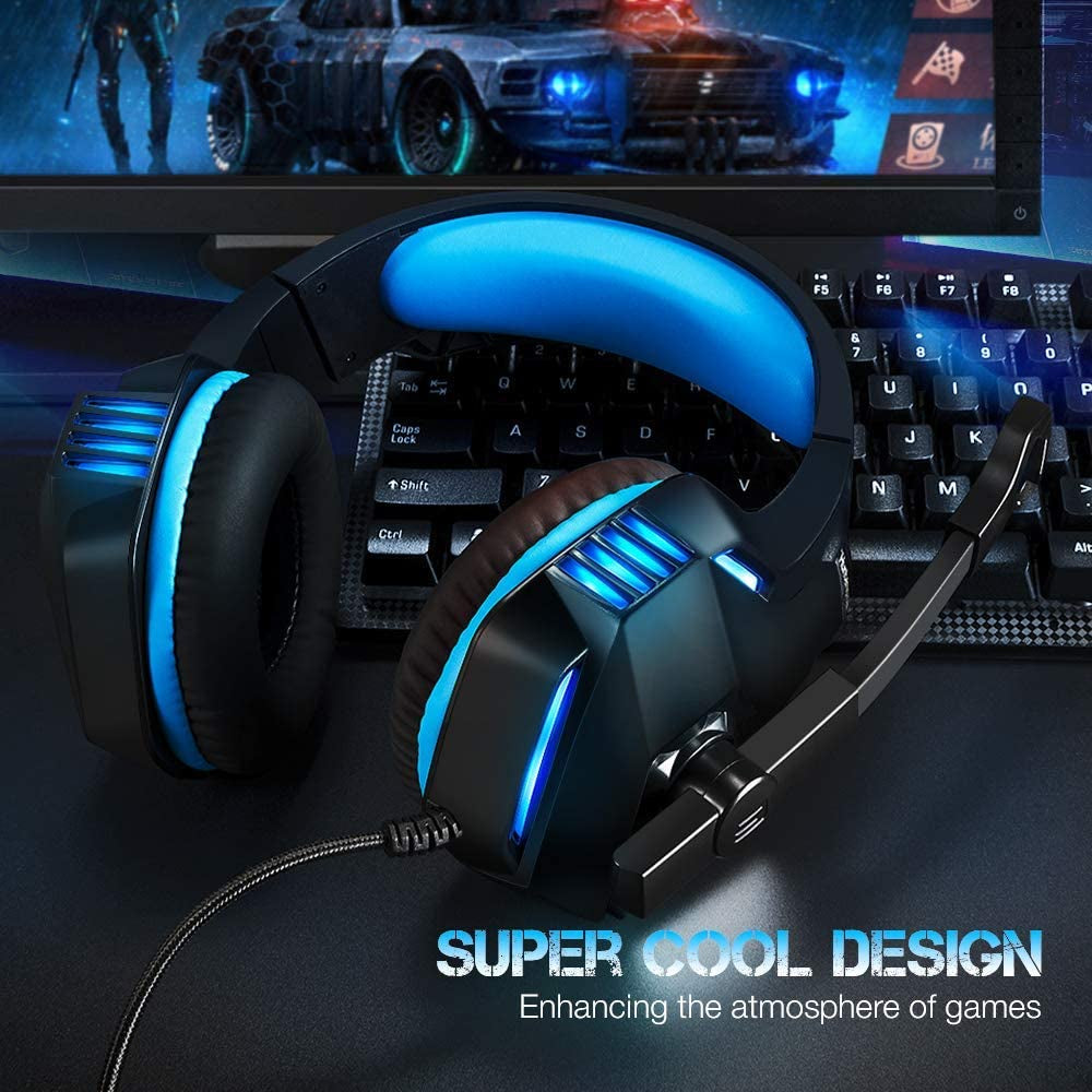 Over Ear Gaming Headphones with Noise Cancelling Microphone, Volume Control, RGB LED Light - Compatible with PS4, Xbox One, PC, Laptop, Mac, Tablet, Smart Phone