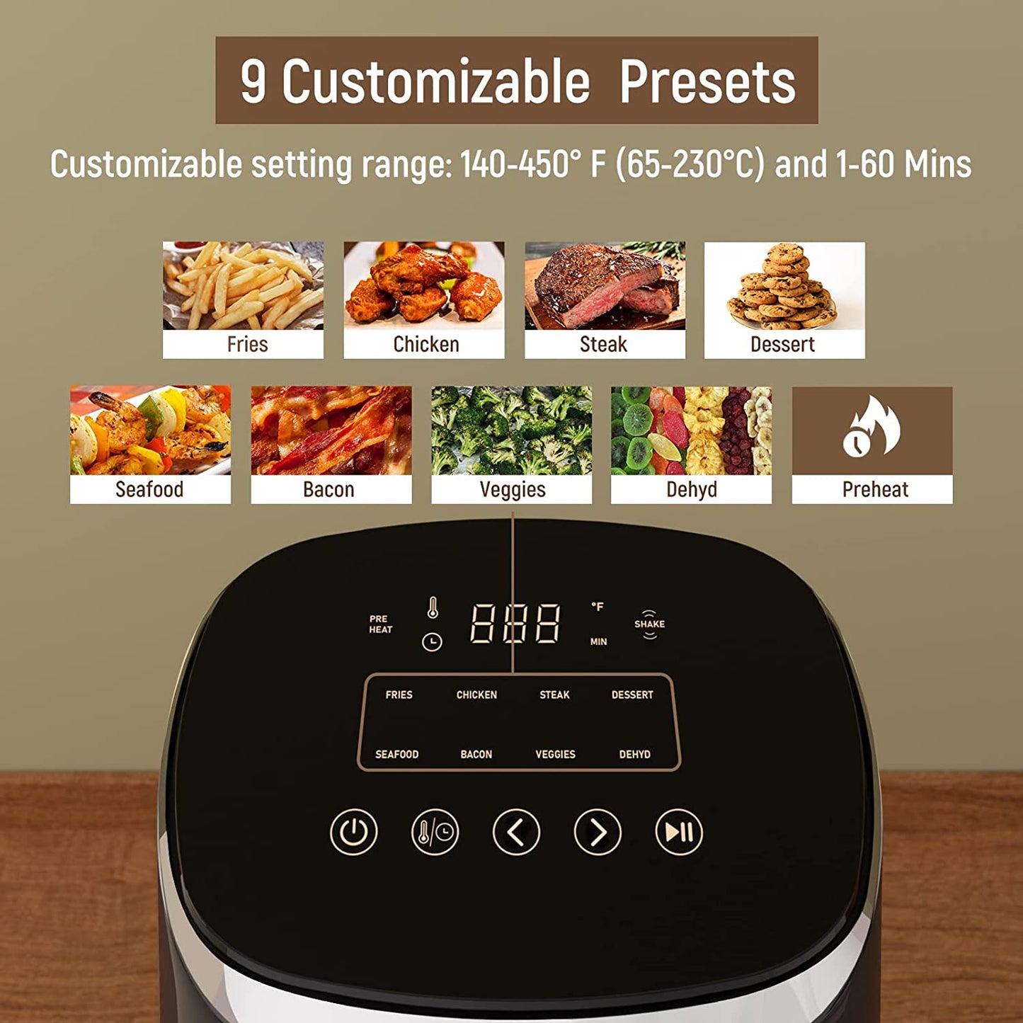 Compact 4QT Air Fryer with 9 Customizable Smart Cooking Programs - Features Shake Reminder, 450°F Digital Temperature Control, Tempered Glass Display, Dishwasher-Safe & Nonstick Components; Suitable for 2-4 People. Available in Black 