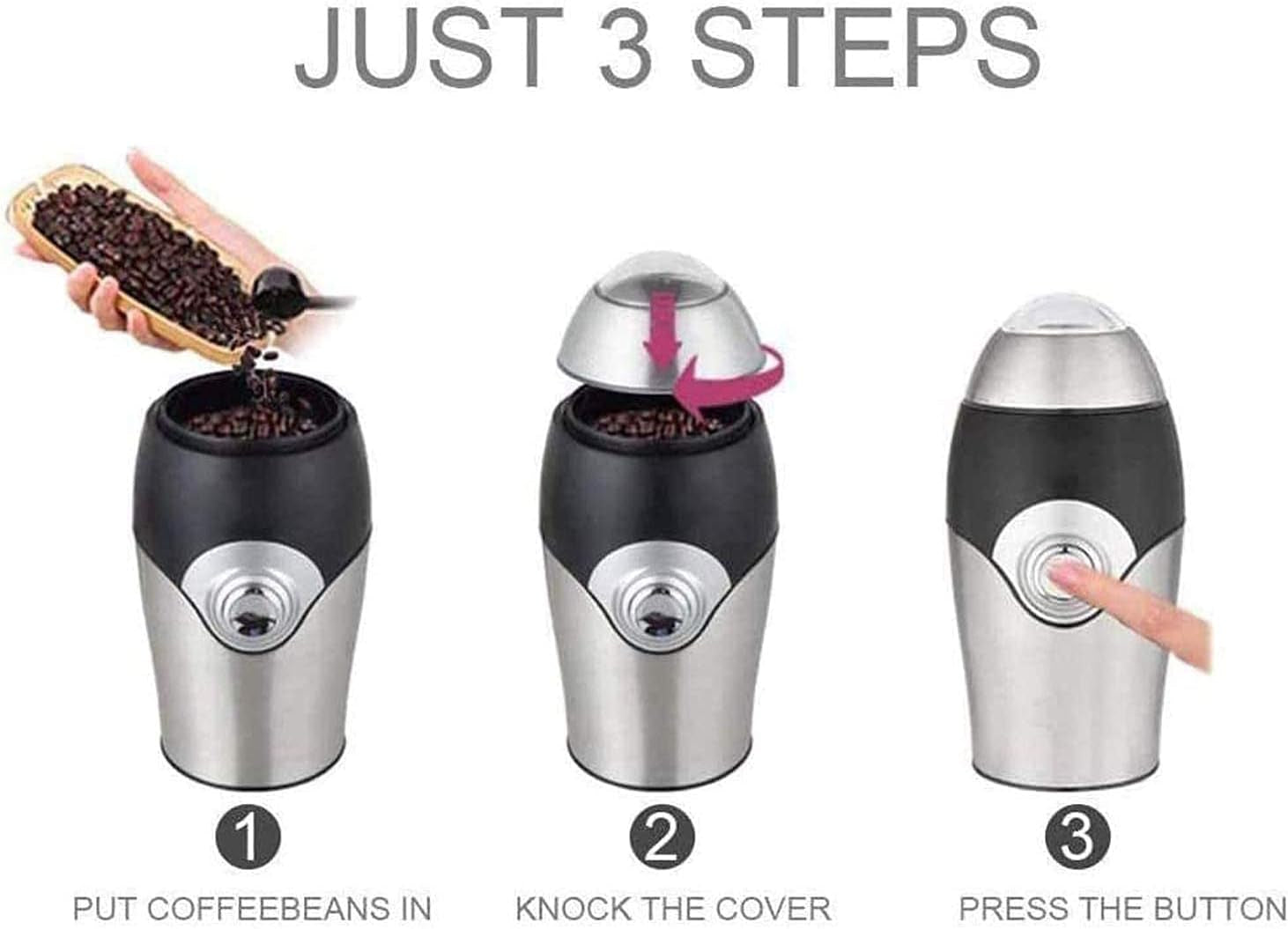 Electric Coffee Grinder - Allows for Coarse, Medium, and Fine Coffee Grinding - 200W Power - Made of Stainless Steel - Suitable for Grinding Coffee and Spices into Powder.