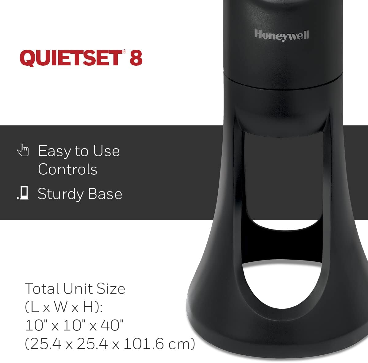  QuietSet® 8 Whole Room 40” Tall Tower Fan - Ideal for Home, Bedroom, or Office - 75° Oscillation - Remote Control - 8 Speeds - Slim Profile - Auto Shut-Off - Portable - Easy-to-Use Controls - Black