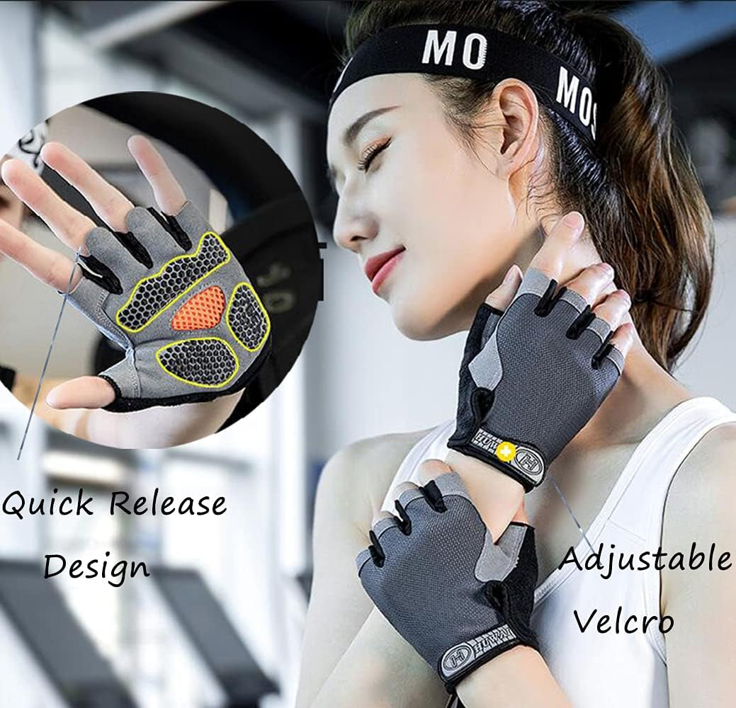 Non Slip Cycling Fingerless Gloves with Gel (Large), Shock-Absorbing Mountain Bike Gloves, Breathable Training Gloves MTB Road Cycling Gloves for Men Women