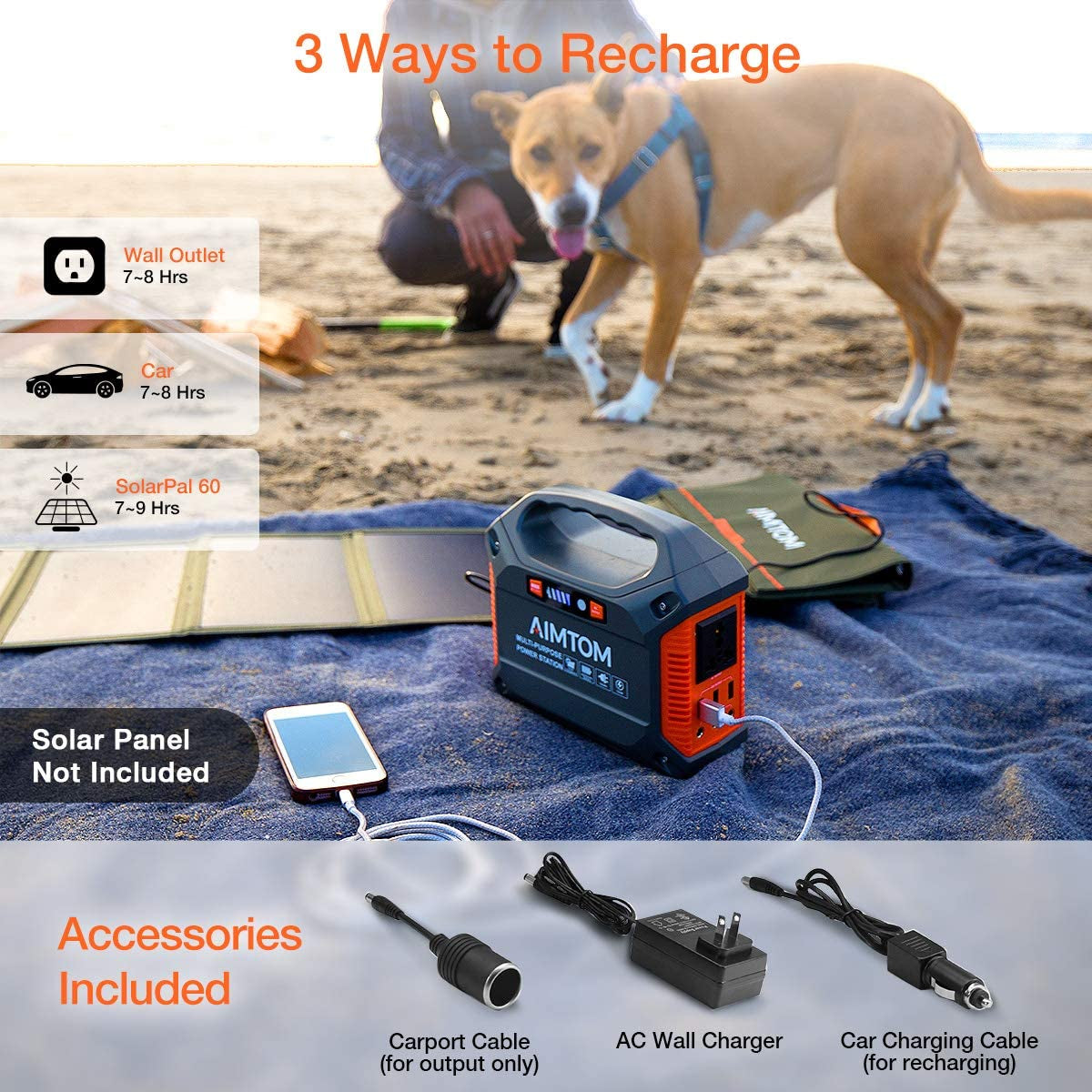 Portable Solar Generator, 42000mAh 155Wh Power Station, Emergency Backup Power Supply with Flashlights, for Camping, Home, Road Trip, RV, Travel, Outdoor (110V/ 100W AC, 3X 12V DC, 3X USB Output)