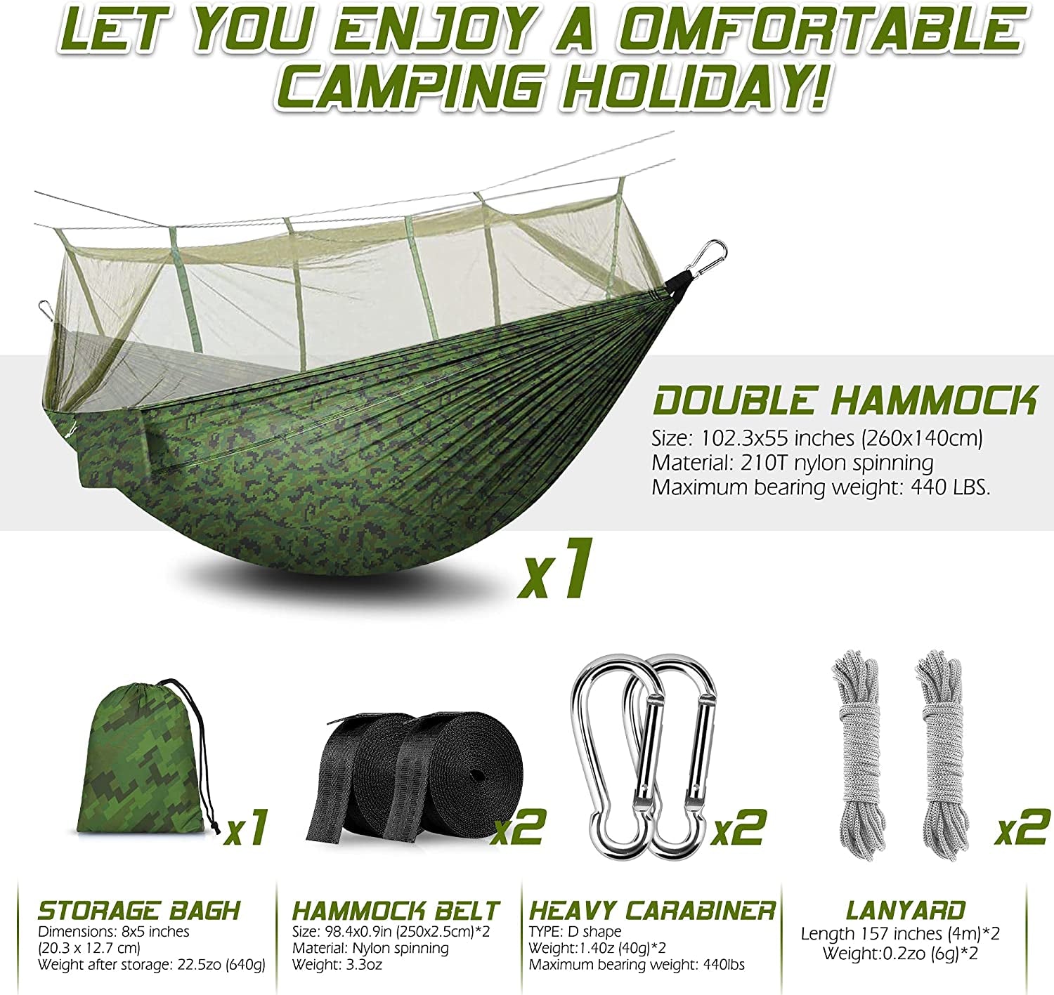 Lightweight Camping Hammock with Mosquito Net - Made from Parachute Fabric, Suitable for Indoor and Outdoor Use, including Camping, Hiking, Backpacking, and Backyard Relaxation.