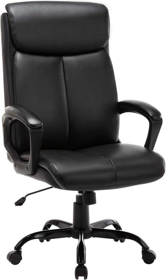 Executive Bonded Leather High-Back Office Chair - Swivel Task Chair with Rocking Function, Designed for Computer Desks, in Black.