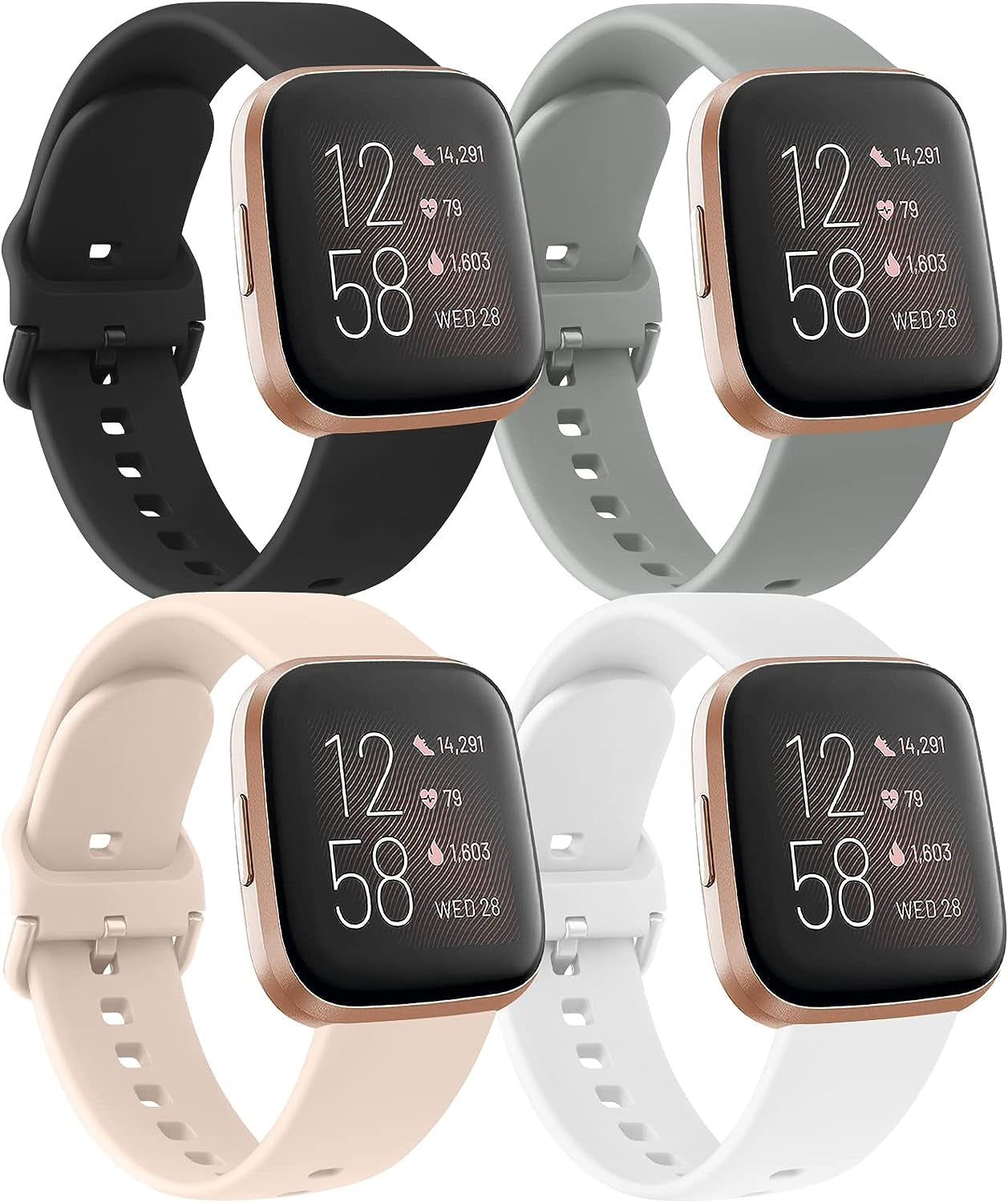 Silicone Bands For Fitbit Versa 2 Bands for Women Men - Soft Breathable Sport Replacement Wristbands for Fitbit Versa 2 / Fitbit Versa/Versa Lite/Versa SE (Black/Pink Sand/Grey/White)