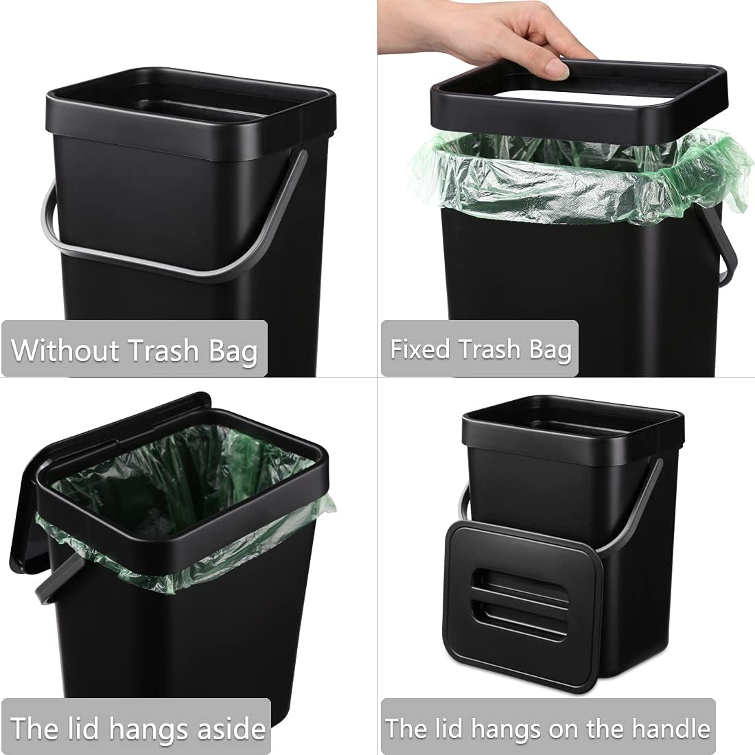 1.3 Gallon Kitchen Compost Bin: Countertop Compost Container with Sealed Lid, Designed for Under Sink Hanging, Mountable Compost Bucket, Odor-Free Solution for Kitchen, Bathroom, and RV Use - Black Color.