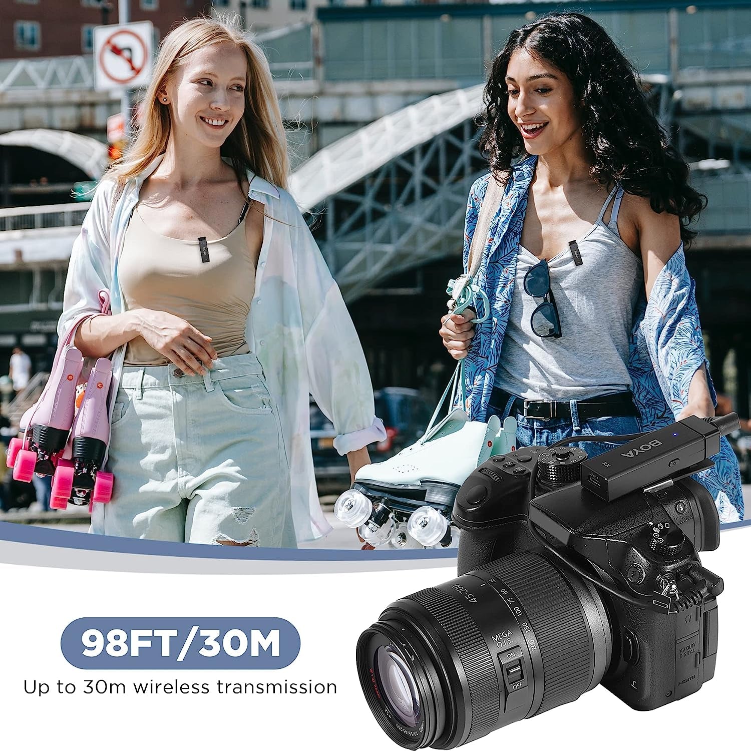 Wireless Lavalier Microphones for Cameras, Camcorders, DSLRs, Phones, and Computers - Includes 4 Transmitters, Offers 7-Hour Battery Life, 98Ft Transmission Range, Ideal for Video Recording, Vlogging, and Live Streaming.