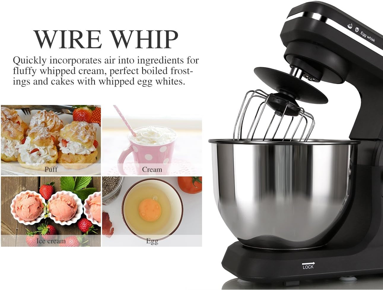 500W Tilt-Head Stand Mixer: 5-Qt Capacity, 6-Speed Kitchen Food Mixer with Accessories in Black