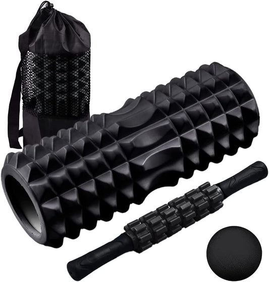 Versatile 4-in-1 Foam Roller Set with Muscle Roller Stick and Massage Balls - Ideal for Deep Tissue Massage, Effective Pain Relief for Back and Legs, and Enhanced Exercise Experience