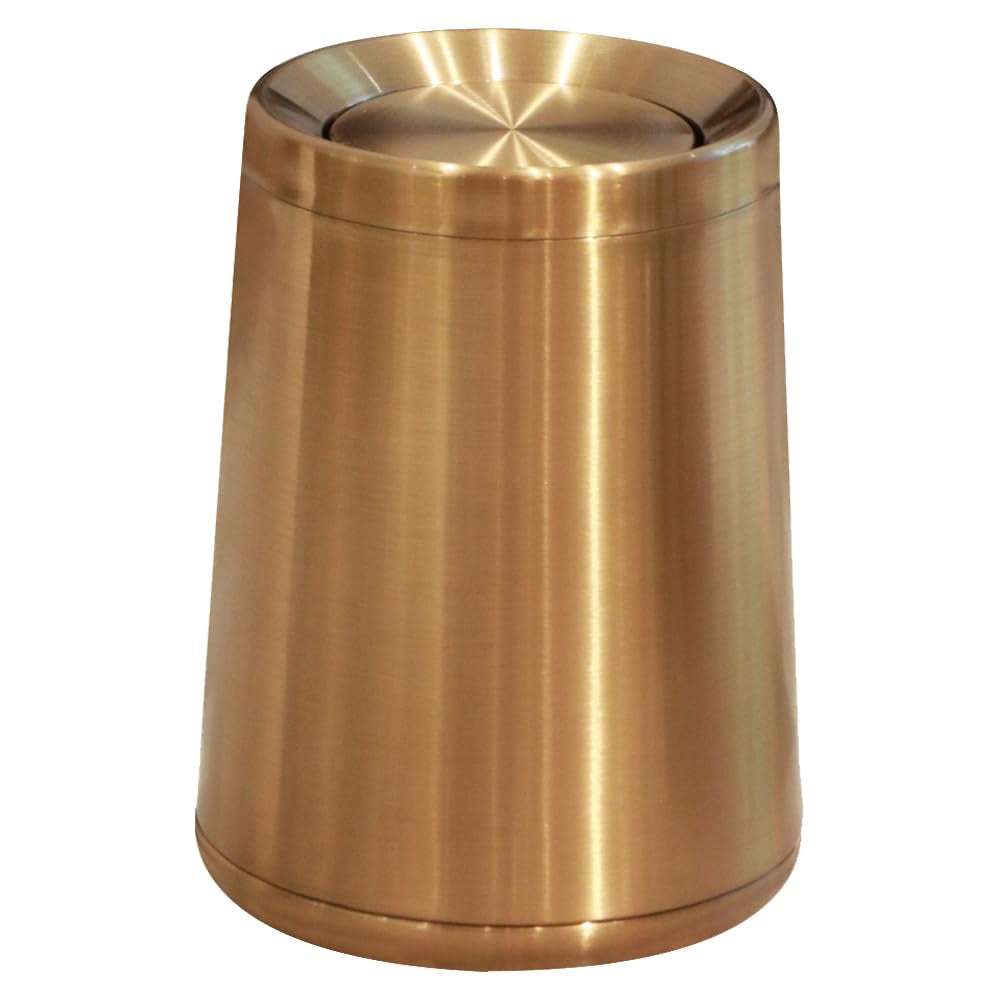 10 L/2.6Gallen,Swing Lid Gold Brass Trash Can- Flipping Lid,  Brushed Stainless Steel Garbage Can, for Bathroom, Kitchen,Living Room,Bedroom,Hotel (Rose Gold)