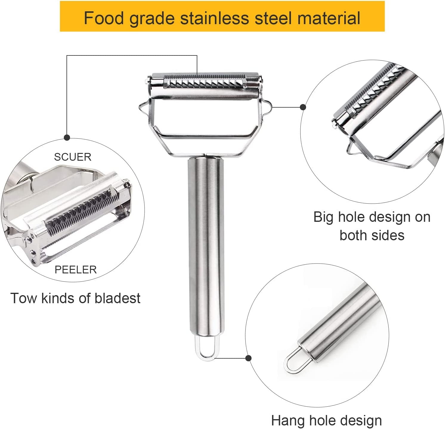 Stainless Steel Julienne Peeler - Double-Sided Blade Vegetable Cutter and Fruit Slicer with Dual Blade, Multifunctional Potato Peeler.