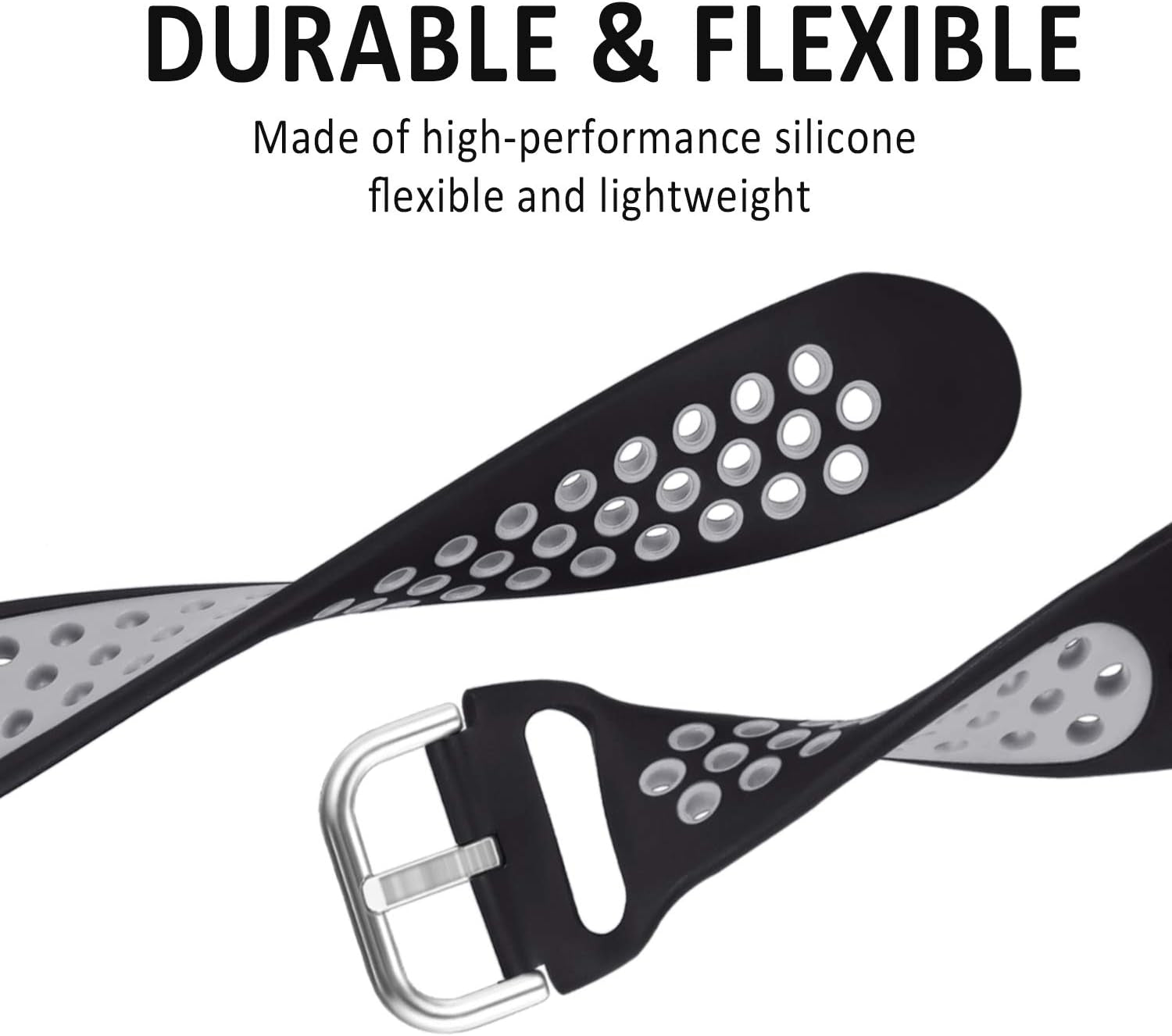 3-Pack Soft Silicone Sport Bands Compatible with Fitbit Versa 2 for Men and Fitbit Versa for Women. These bands are also compatible with Fitbit Versa Lite and Versa SE, available in both Large and Small sizes with Silver Metal Accent.
