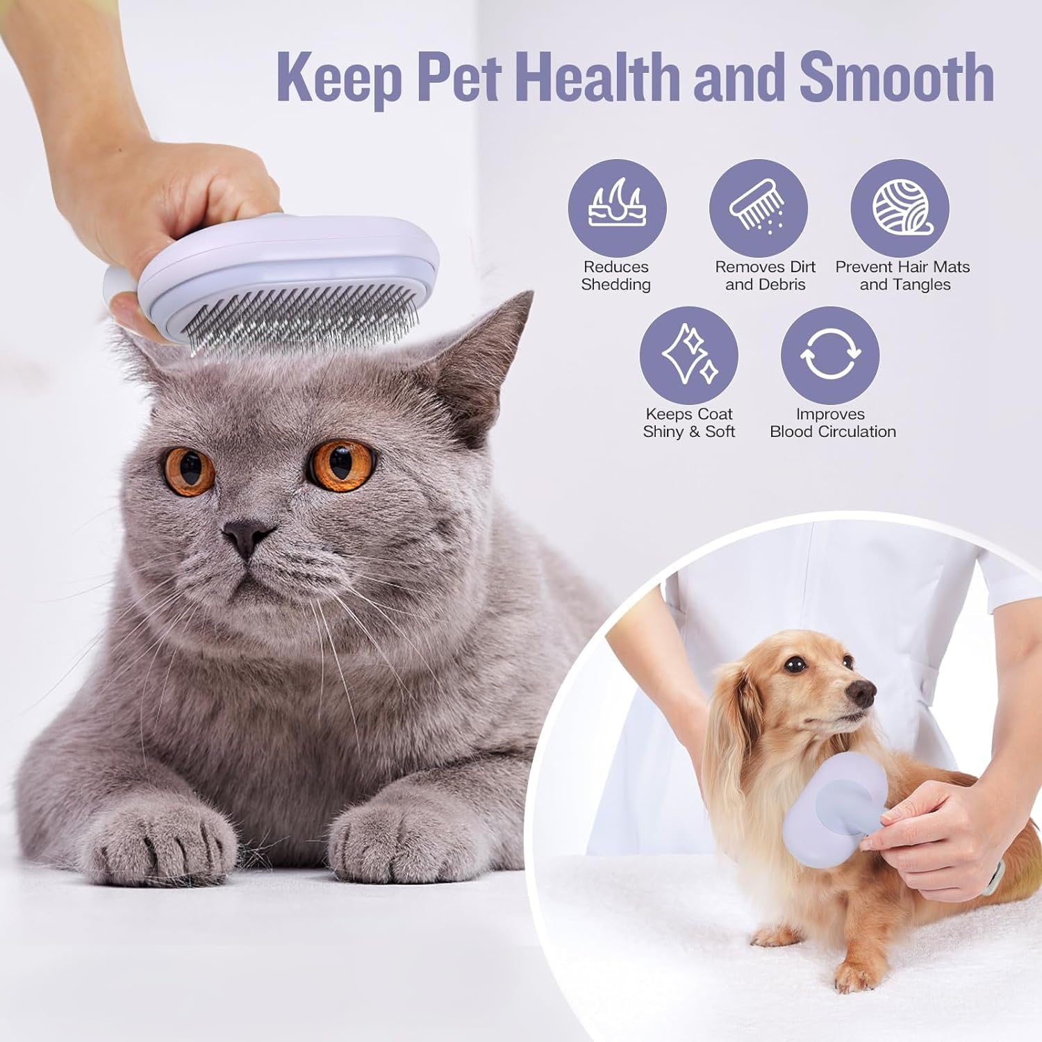 Dual-Purpose Pet Grooming Tool for Cats and Dogs - Efficiently Removes Mats, Tangles, and Loose Fur - Suitable for Long or Short Haired Pets - Self Cleaning Feature - Blue