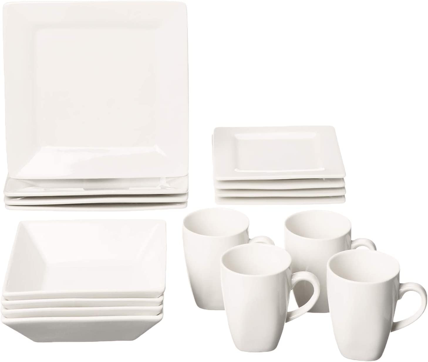 10 Piece Square 16 pc Dinnerware Set, Cream White