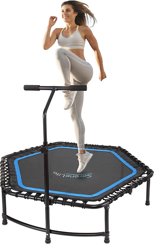 Fitness Exercise Rebounder Mini Trampoline - 48" Inch Jump Exercise Equipment with Adjustable Handle, for Adults - Ultimate Indoor/Outdoor Workout Training