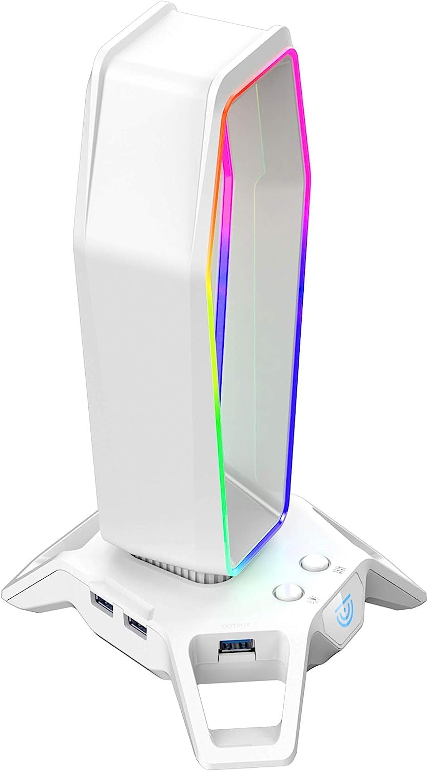 USB RGB Headphone Stand: Ultimate Gaming Accessories with 3 USB 3.0 Ports and RGB Lights White