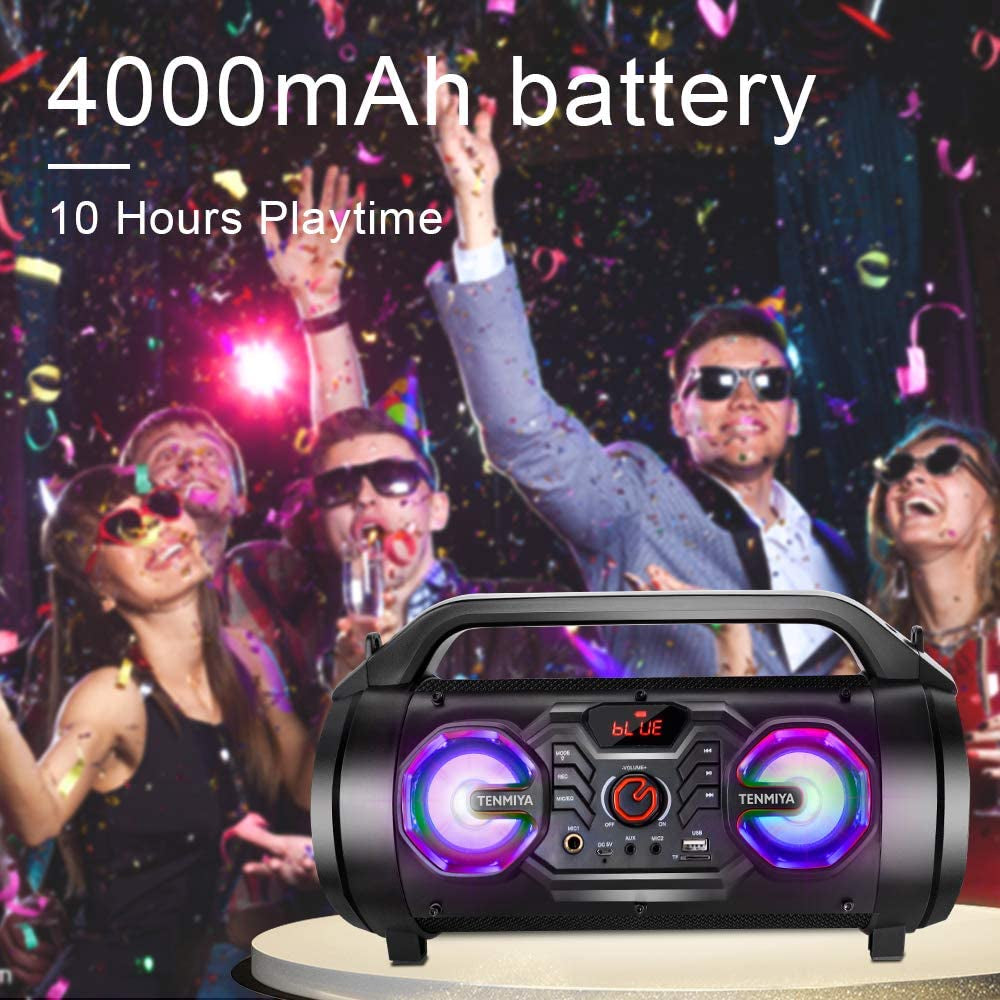 Bluetooth Speakers: 30W Portable Outdoor Boombox with Subwoofer, Colorful Lights, EQ, Stereo Sound, and Booming Bass. Enjoy 10H Playtime with this Wireless Speaker for Home Party, Camping, and Travel.