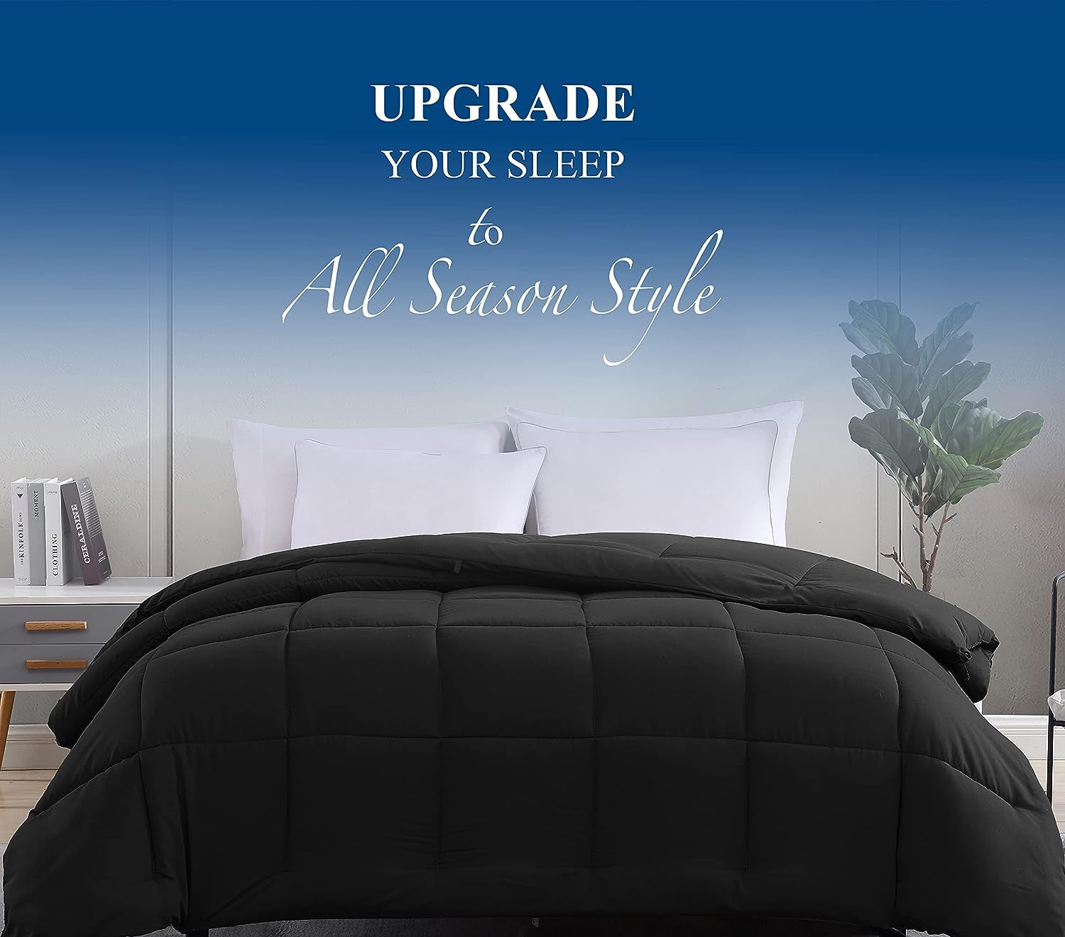 Queen Comforter Duvet Insert in Black - Hypoallergenic, Plush Down Alternative, Machine Washable. Can be used as a Duvet Insert or as a Stand-Alone Comforter for Queen-sized beds.